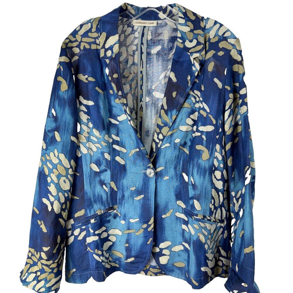 Coldwater Creek Linen Blend Women Artsy Blazer Jacket Boho Coastal Travel Resort